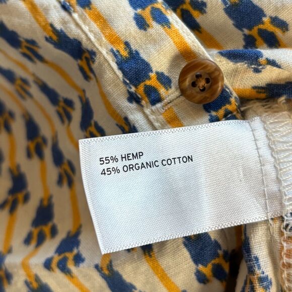 Duluth Trading XL Hemp Cotton Blend Artisan Floral Ikat Button Up Tunic Blouse - Picture 13 of 14